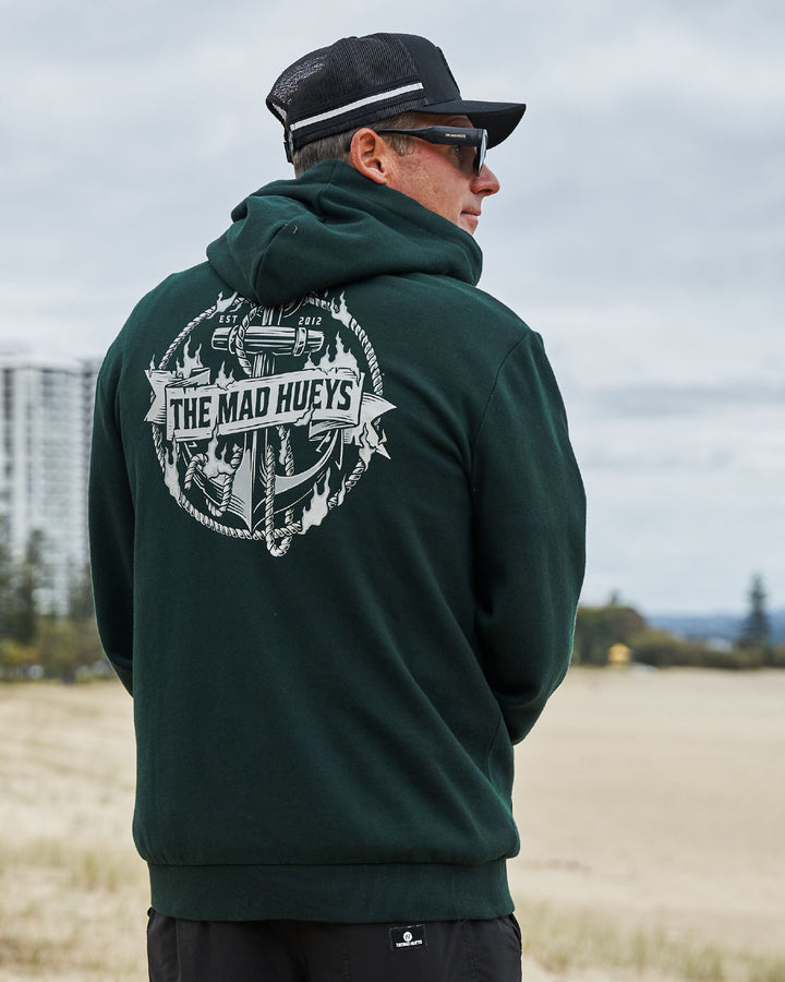 FLAME ANCHOR | HOODED PULLOVER - PINE GREEN