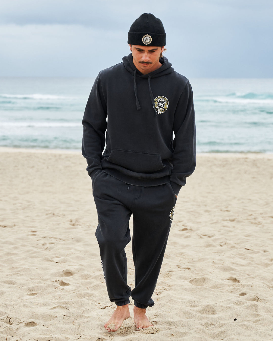 SURF HUEYS | HOODED PULLOVER - WASHED BLACK