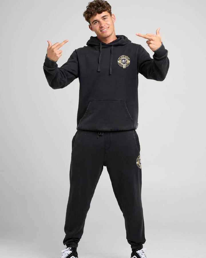 SURF HUEYS | HOODED PULLOVER - WASHED BLACK
