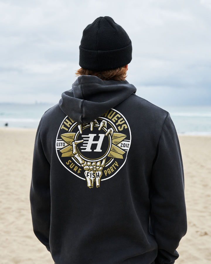 SURF HUEYS | HOODED PULLOVER - WASHED BLACK