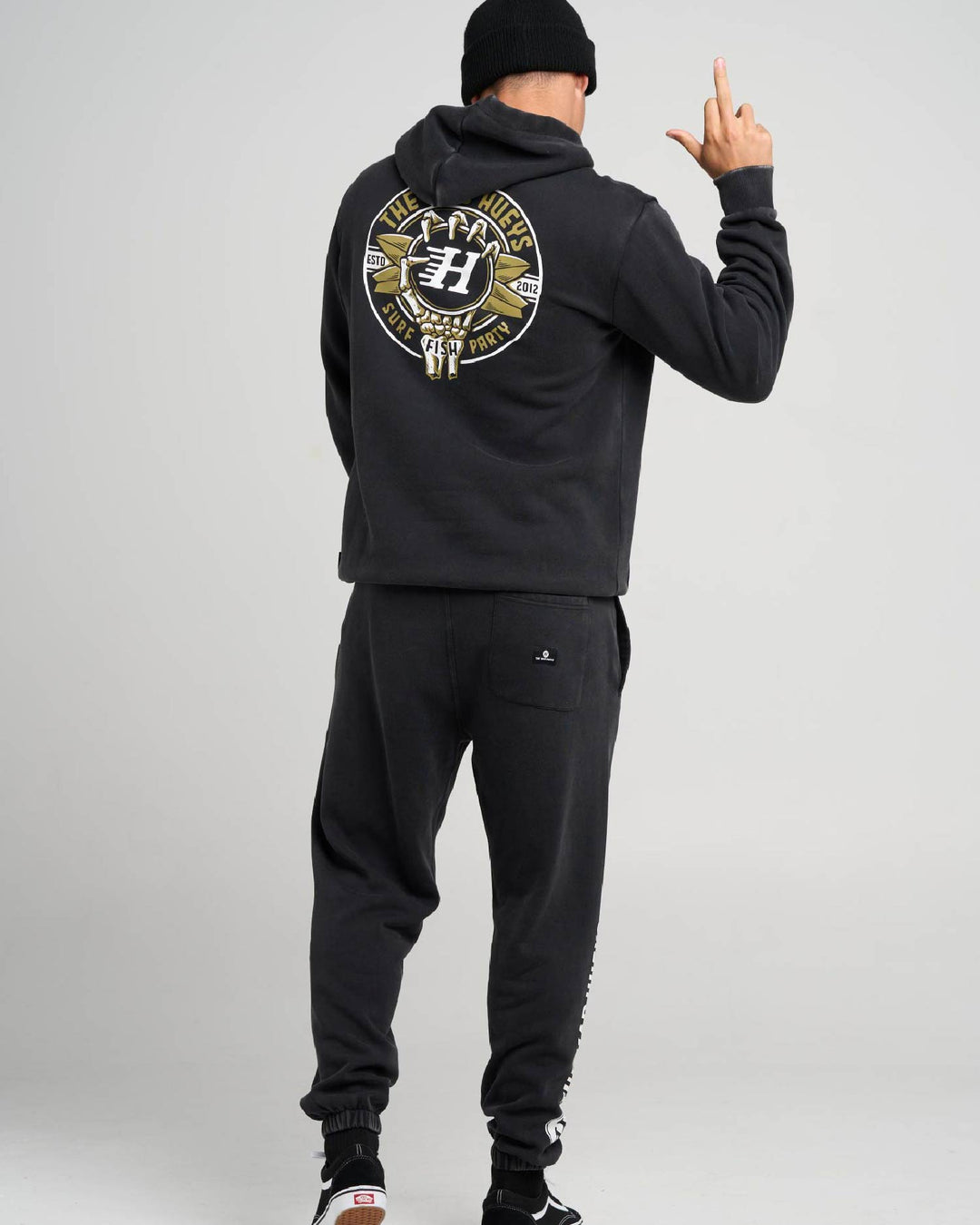 SURF HUEYS | HOODED PULLOVER - WASHED BLACK