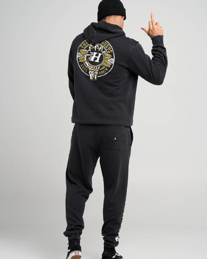 SURF HUEYS | HOODED PULLOVER - WASHED BLACK