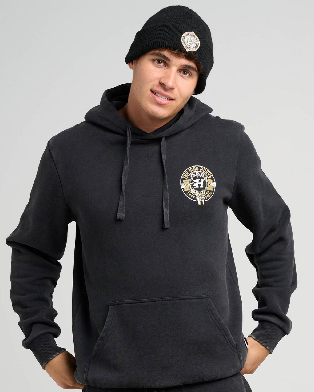 SURF HUEYS | HOODED PULLOVER - WASHED BLACK