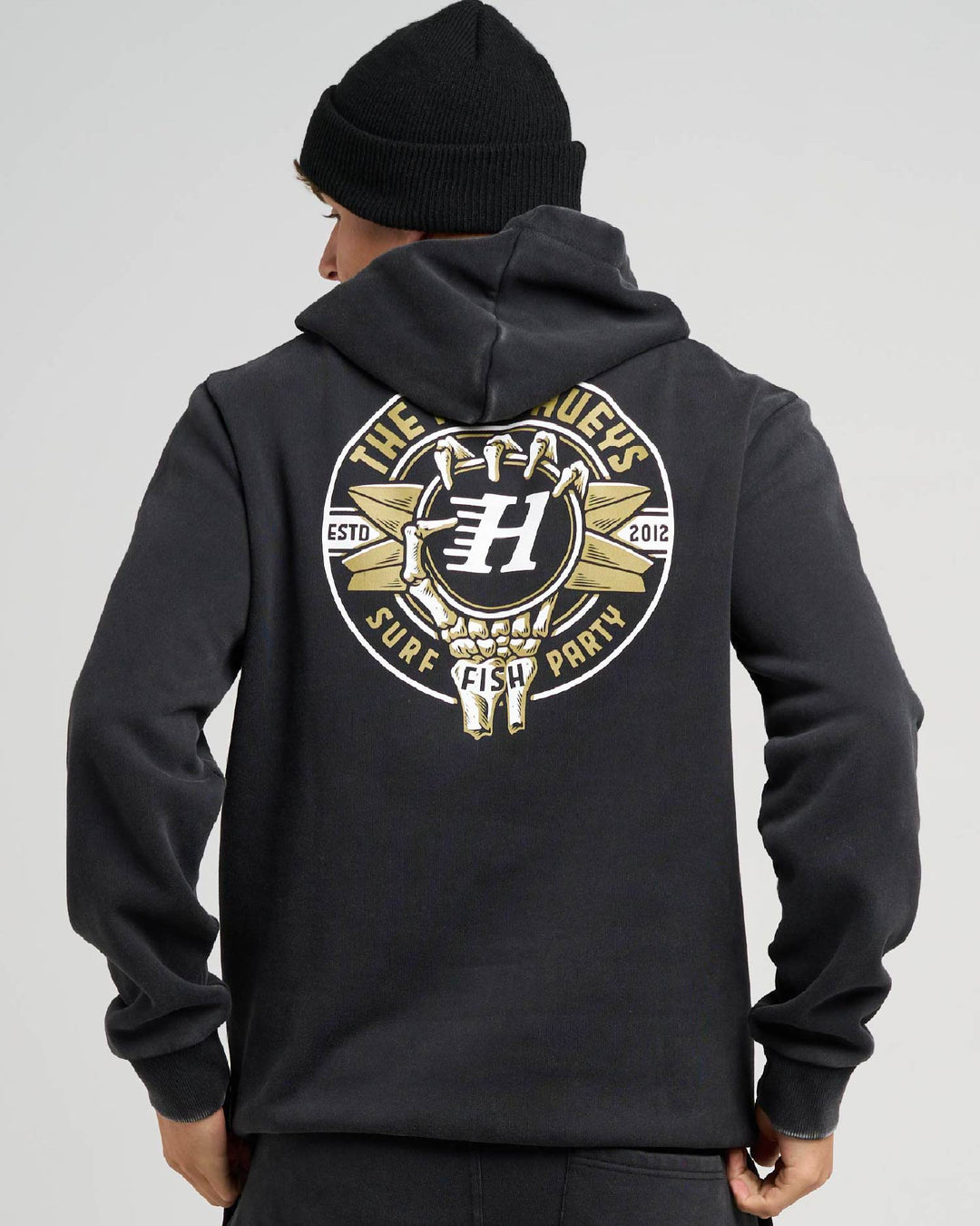 SURF HUEYS | HOODED PULLOVER - WASHED BLACK