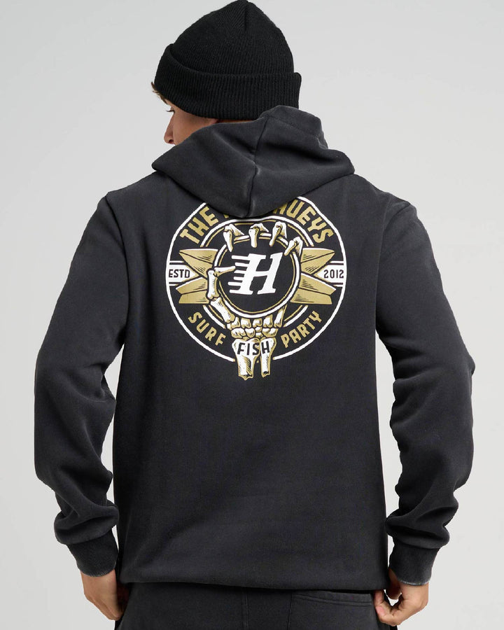 SURF HUEYS | HOODED PULLOVER - WASHED BLACK