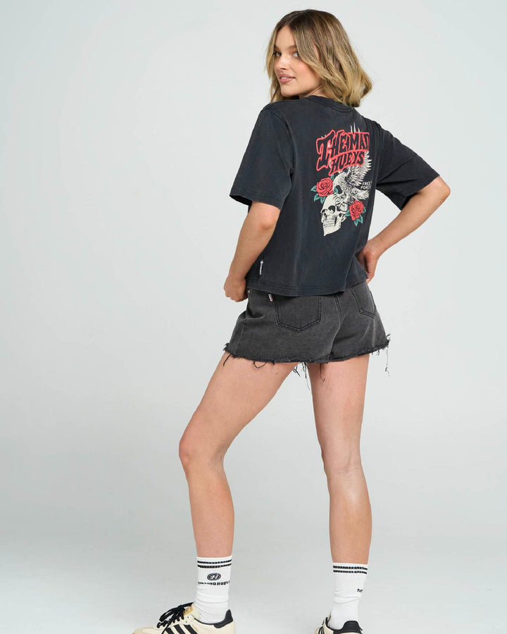 FREEDOM FOREVER | WOMENS BOXY TEE - WASHED BLACK