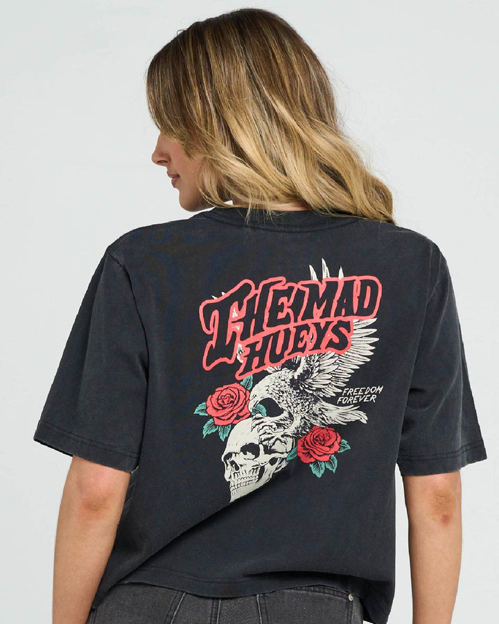 FREEDOM FOREVER | WOMENS BOXY TEE - WASHED BLACK