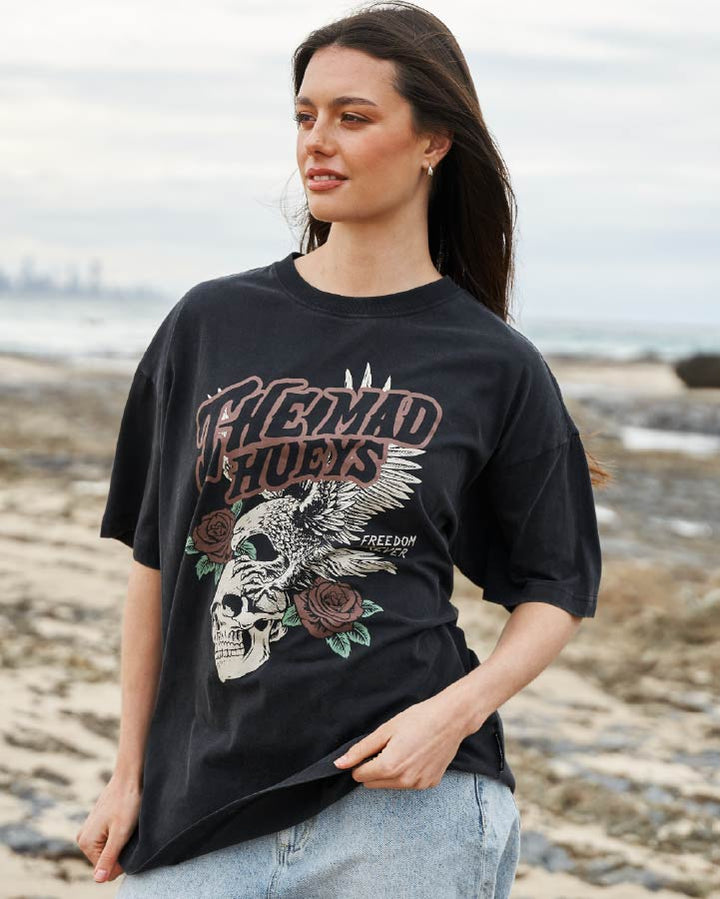 FREEDOM FOREVER | WOMENS OVERSIZED TEE - WASHED BLACK