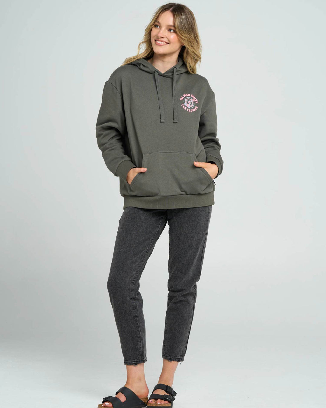 TWO FACED CAPTAIN | WOMENS HOODED PULLOVER - CHARCOAL