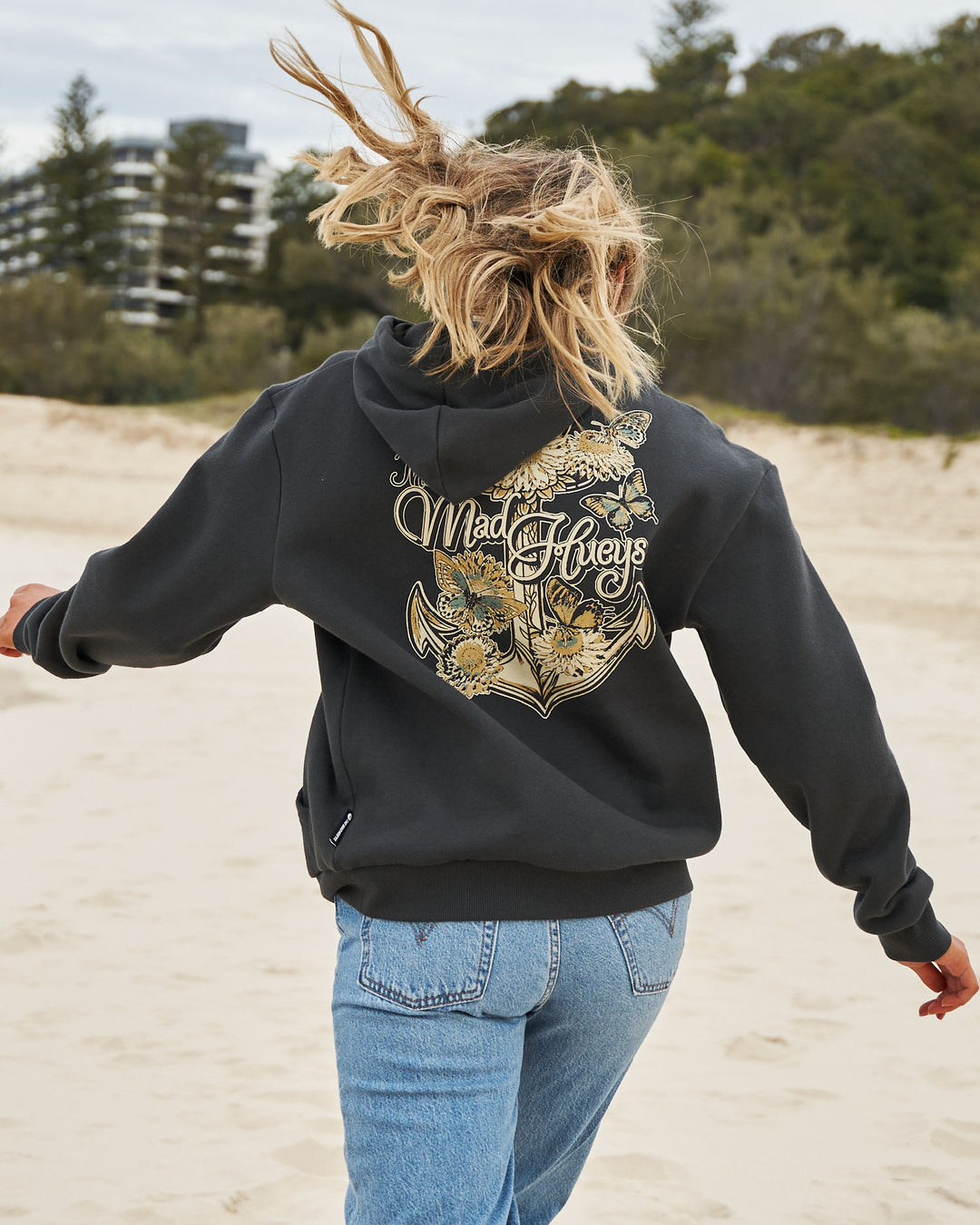 BUTTERFLY ANCHOR | WOMENS HOODED PULLOVER - VINTAGE BLACK