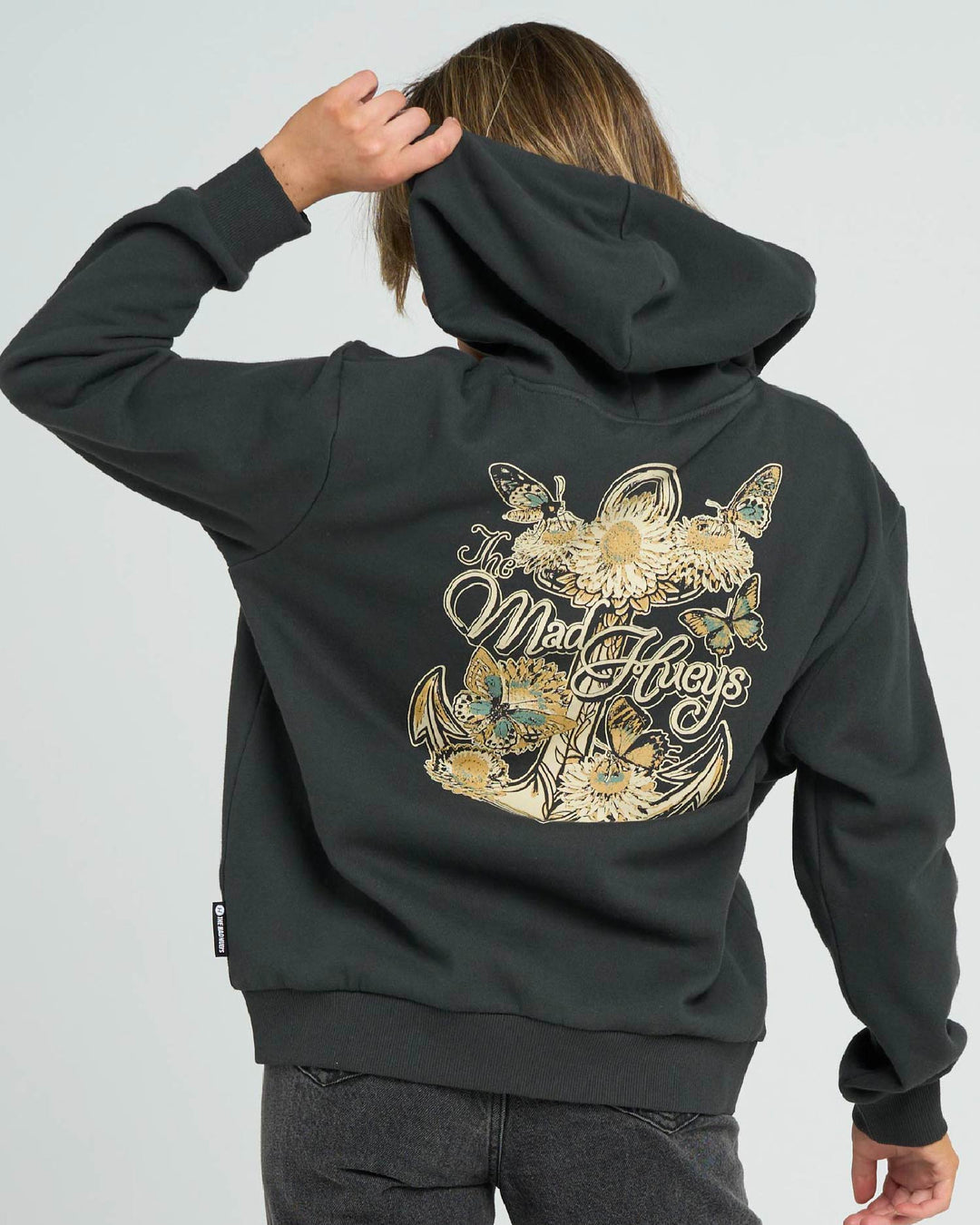 BUTTERFLY ANCHOR | WOMENS HOODED PULLOVER - VINTAGE BLACK
