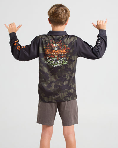 THE KRAKEN CAPTAIN | YOUTH FISHING JERSEY - OLIVE