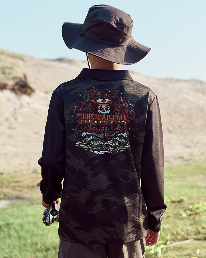 THE KRAKEN CAPTAIN | YOUTH FISHING JERSEY - OLIVE