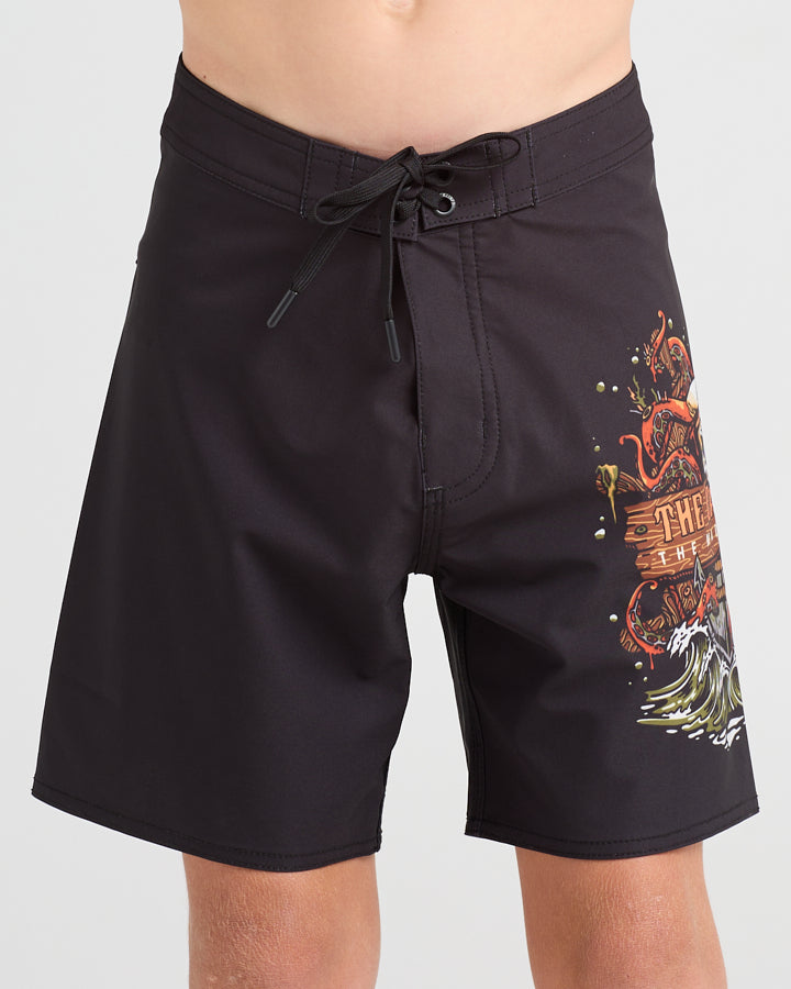 THE KRAKEN CAPTAIN | YOUTH 15" BOARDSHORT - BLACK