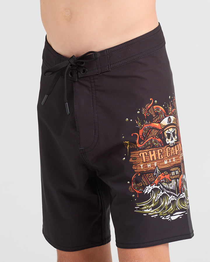 THE KRAKEN CAPTAIN | YOUTH 15" BOARDSHORT - BLACK