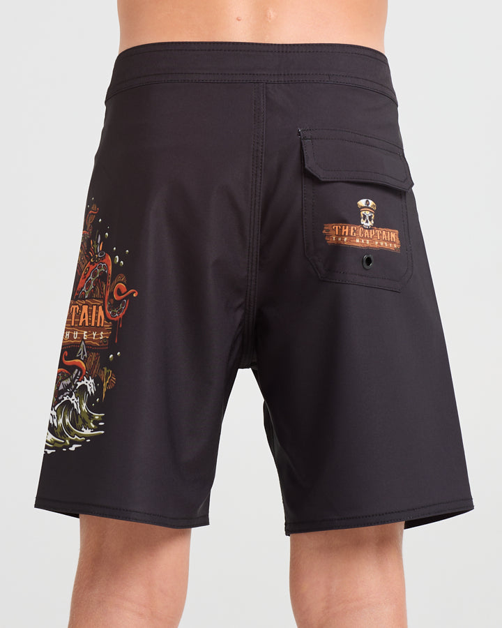 THE KRAKEN CAPTAIN | YOUTH 15" BOARDSHORT - BLACK