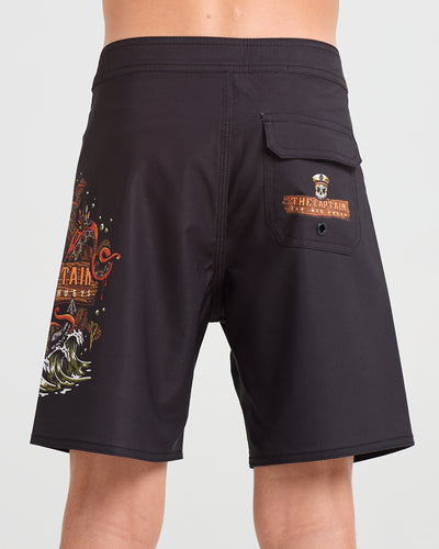 THE KRAKEN CAPTAIN | YOUTH 15" BOARDSHORT - BLACK