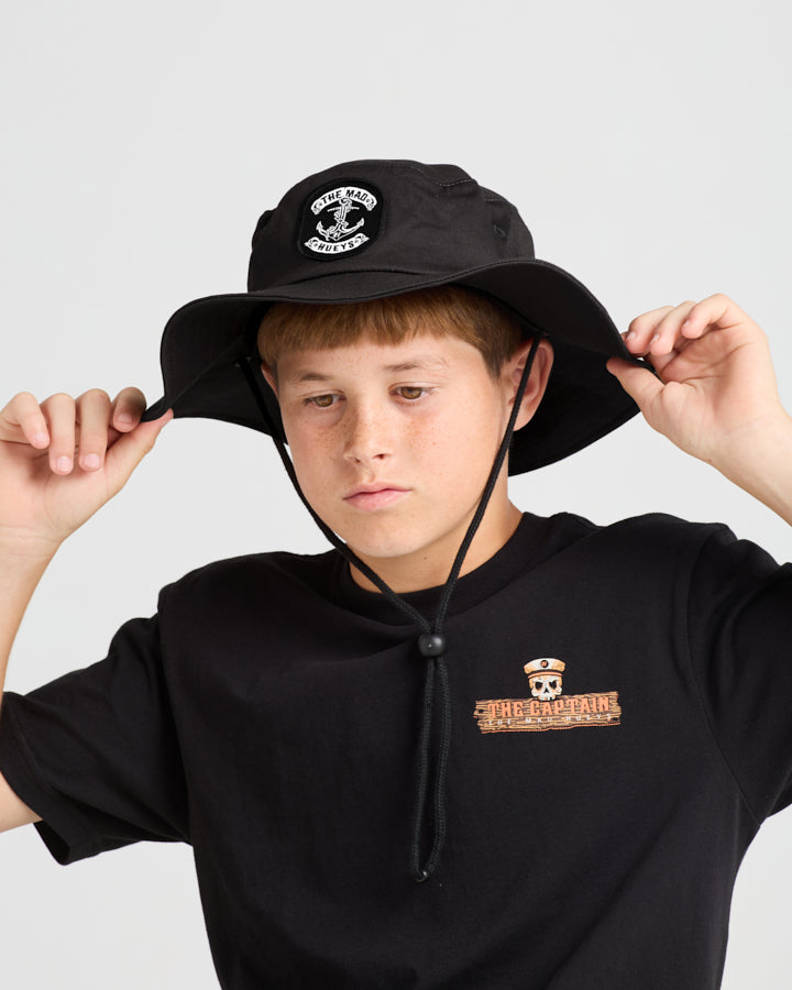 SKULL ANCHOR | YOUTH WIDE BRIM HAT - BLACK