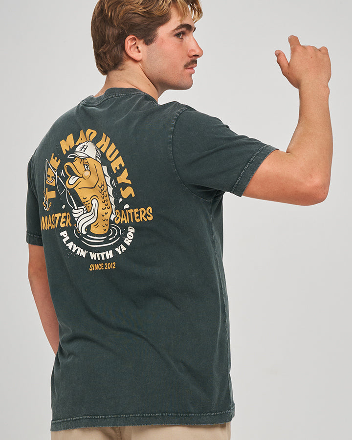 The Mad Hueys Master Baiters SS T-shirt in Pine Green Washed, alternate view 2