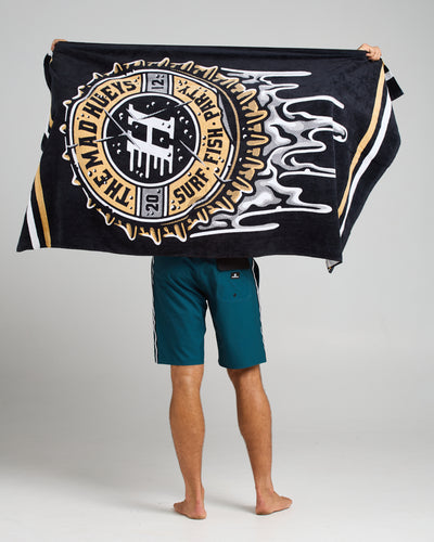 HUEYS COLD ONE | BEACH TOWEL - BLACK