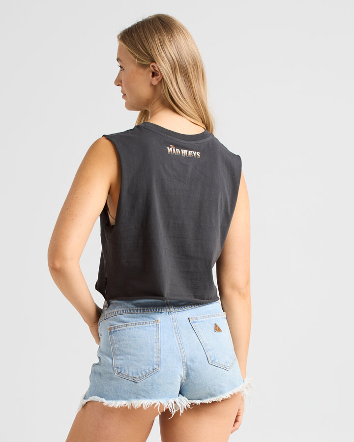 FREEDOM HUEYS | WOMENS CROP MUSCLE - VINTAGE BLACK