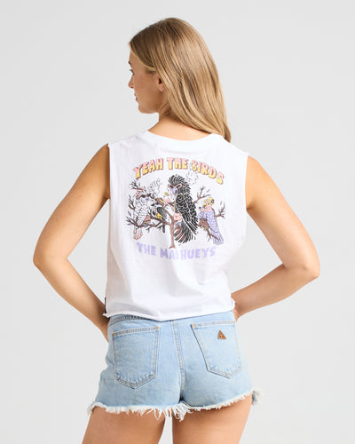 YEAH THE BIRDS | WOMENS CROP MUSCLE - WHITE