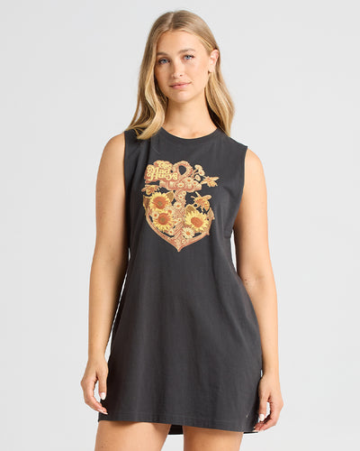 SUNFLOWER ANCHOR | WOMENS MUSCLE DRESS - VINTAGE BLACK