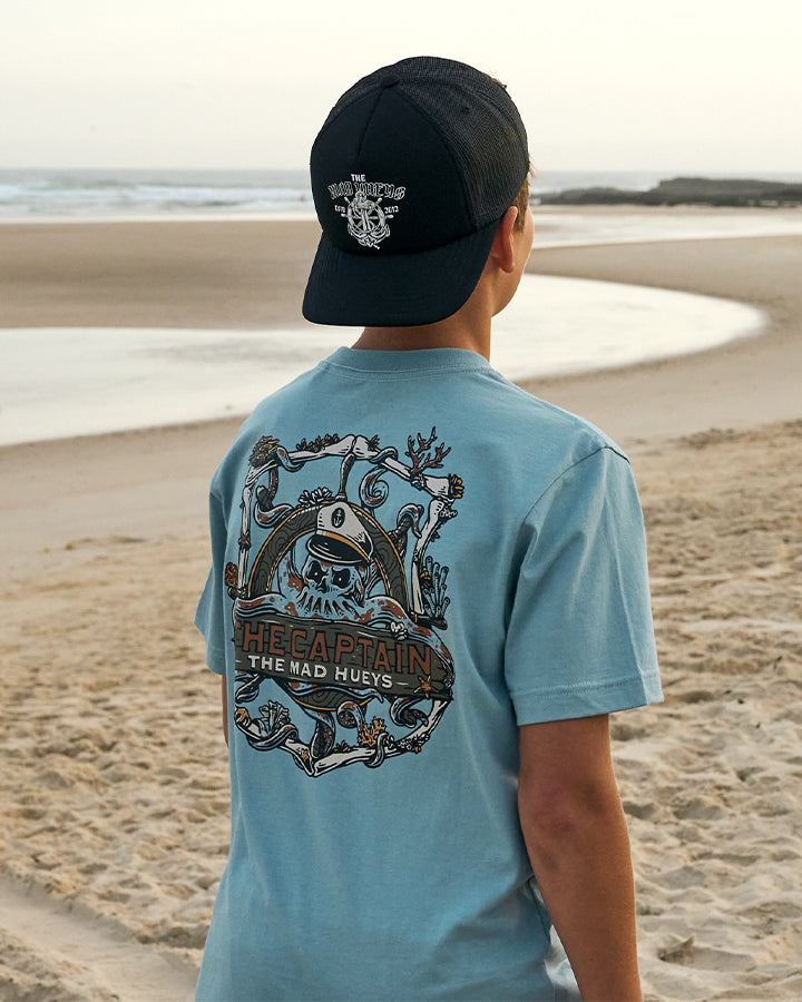 THE SEA CAPTAIN | YOUTH SS TEE - STEEL BLUE