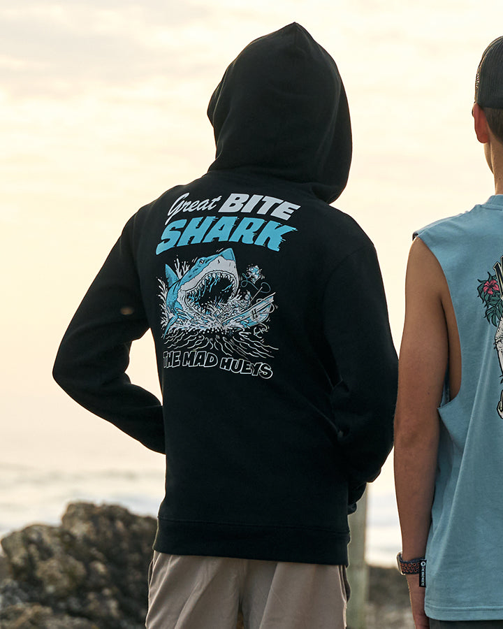 GREAT BITE SHARK | YOUTH HOODED PULLOVER - BLACK