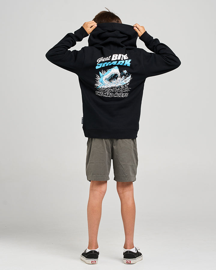 GREAT BITE SHARK | YOUTH HOODED PULLOVER - BLACK