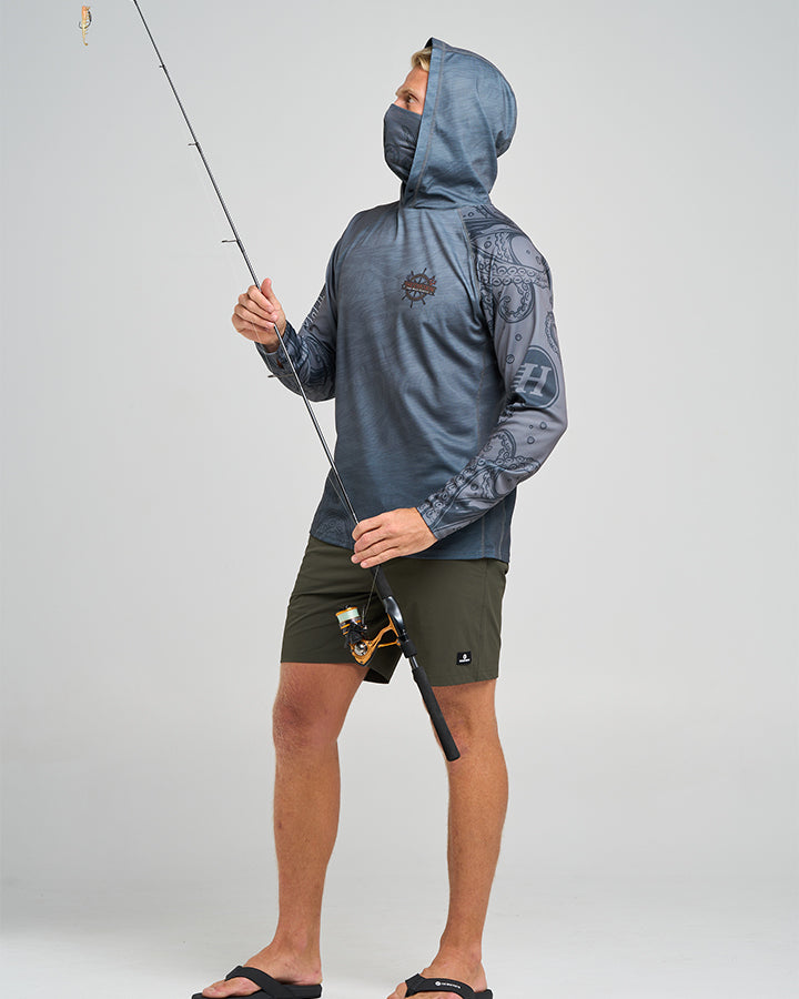 THE SEA CAPTAIN | UPF 50+ HOODED FISHING JERSEY - STEEL BLUE