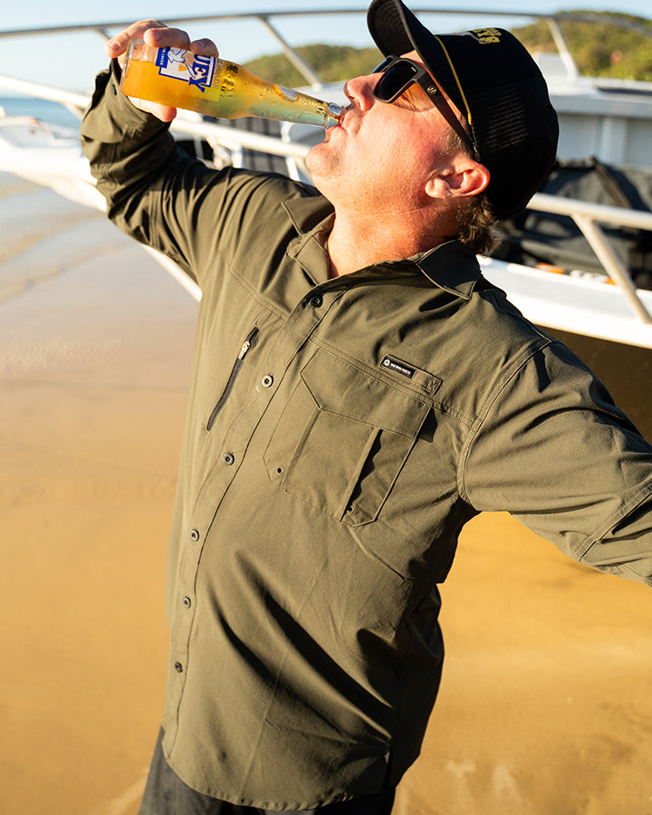 HUEYS GOOD LIFE | UPF 50+ FISHING SHIRT - OIL GREEN