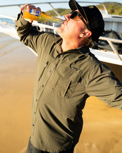 HUEYS GOOD LIFE | UPF 50+ FISHING SHIRT - OIL GREEN