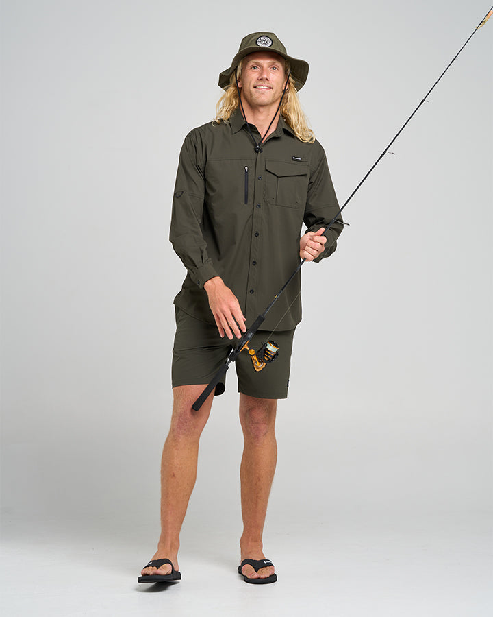 HUEYS GOOD LIFE | UPF 50+ FISHING SHIRT - OIL GREEN