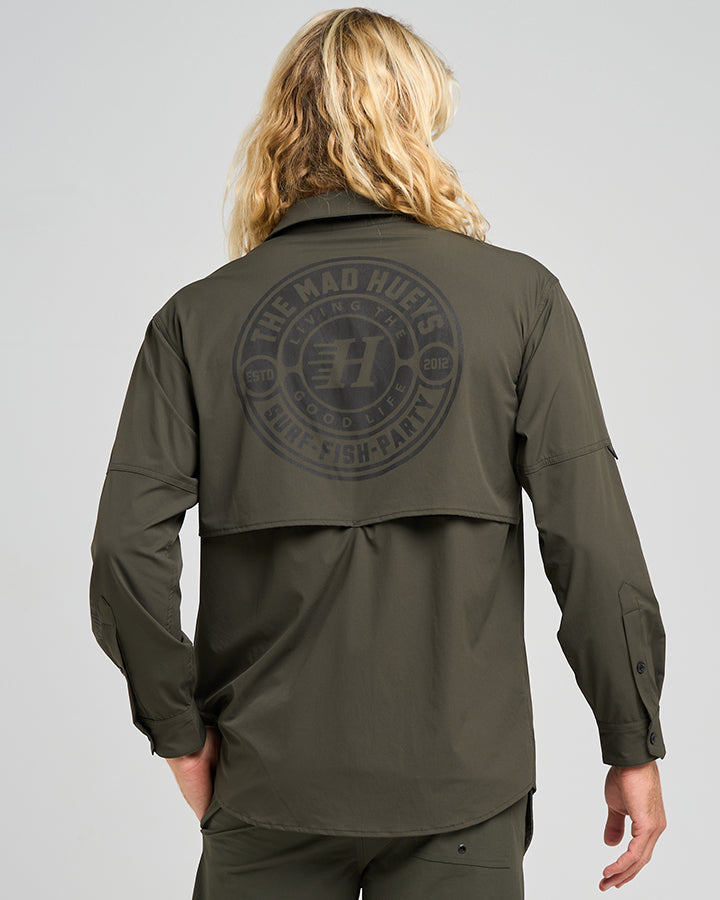 HUEYS GOOD LIFE | UPF 50+ FISHING SHIRT - OIL GREEN