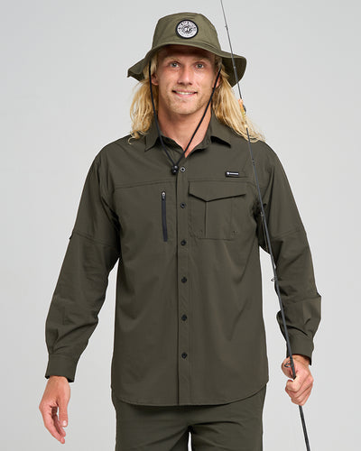 HUEYS GOOD LIFE | UPF 50+ FISHING SHIRT - OIL GREEN