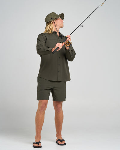 HUEYS GOOD LIFE | UPF 50+ FISHING SHIRT - OIL GREEN