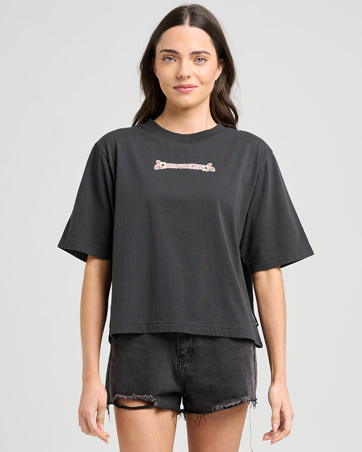 MAKE NO BONES | WOMENS BOXY TEE - VINTAGE BLACK