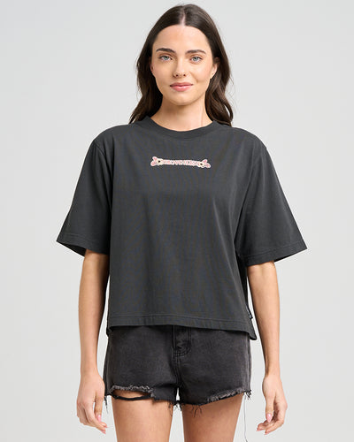 MAKE NO BONES | WOMENS BOXY TEE - VINTAGE BLACK