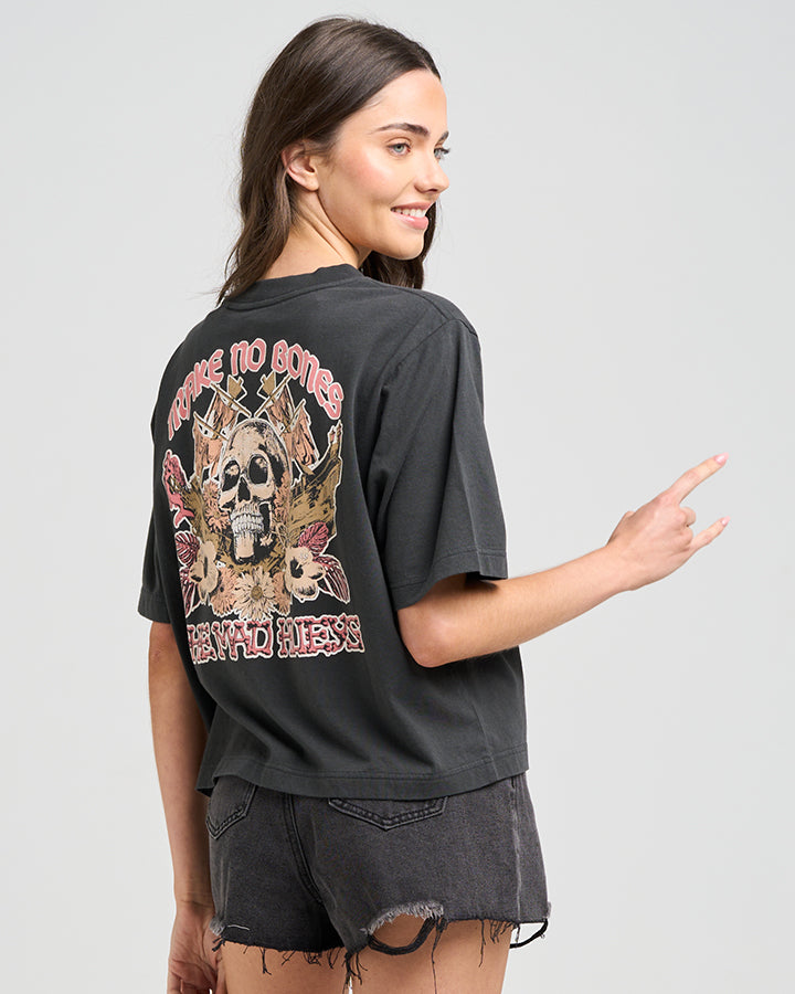 MAKE NO BONES | WOMENS BOXY TEE - VINTAGE BLACK