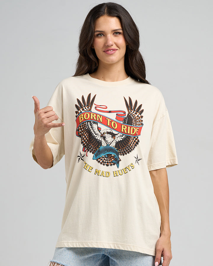 BORN TO RIDE | WOMENS OVERSIZED SS TEE - STONE