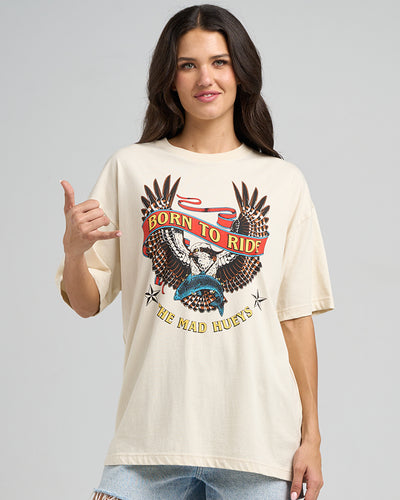 BORN TO RIDE | WOMENS OVERSIZED SS TEE - STONE