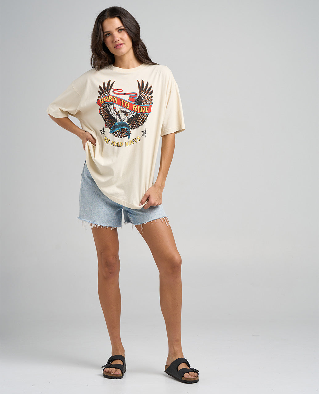 BORN TO RIDE | WOMENS OVERSIZED SS TEE - STONE