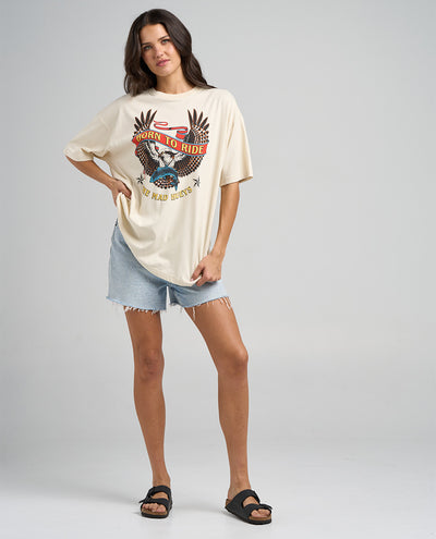 BORN TO RIDE | WOMENS OVERSIZED SS TEE - STONE