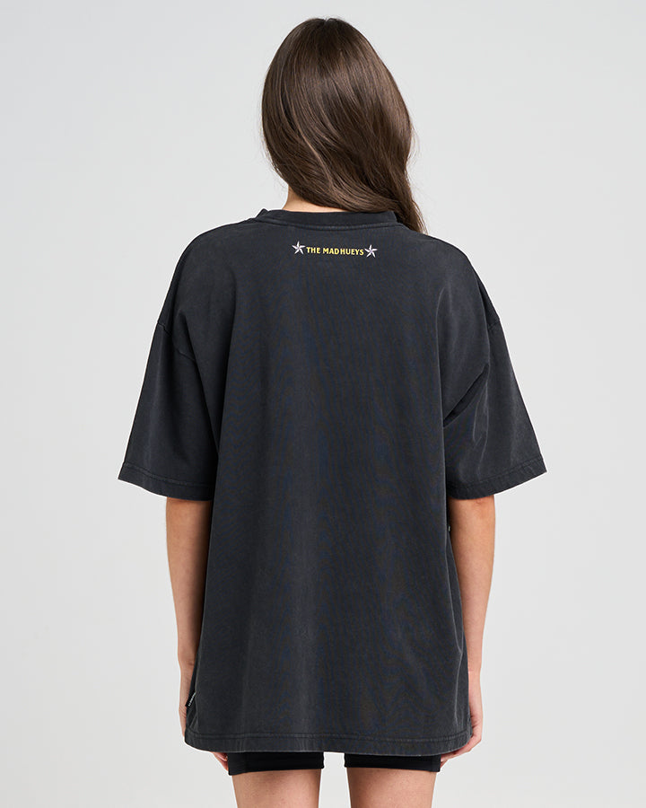 BORN TO RIDE | WOMENS OVERSIZED SS TEE - WASHED BLACK