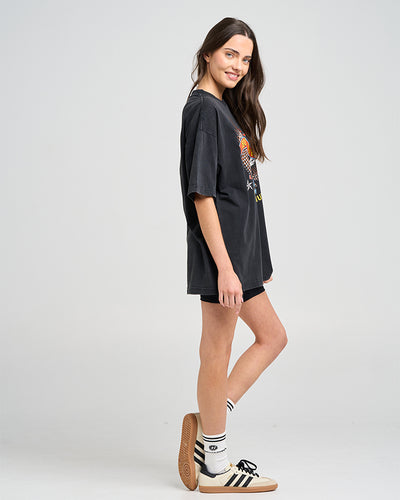 BORN TO RIDE | WOMENS OVERSIZED SS TEE - WASHED BLACK