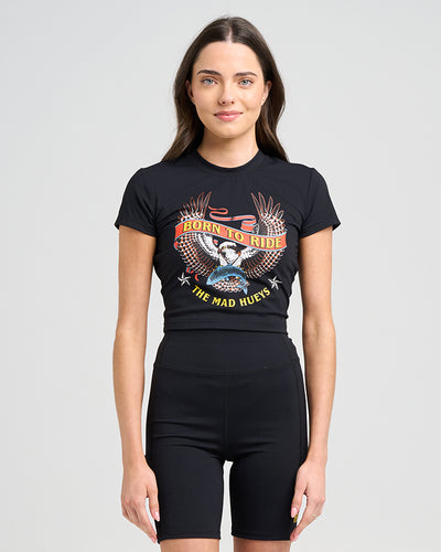 BORN TO RIDE | WOMENS ACTIVE BABY TEE - BLACK