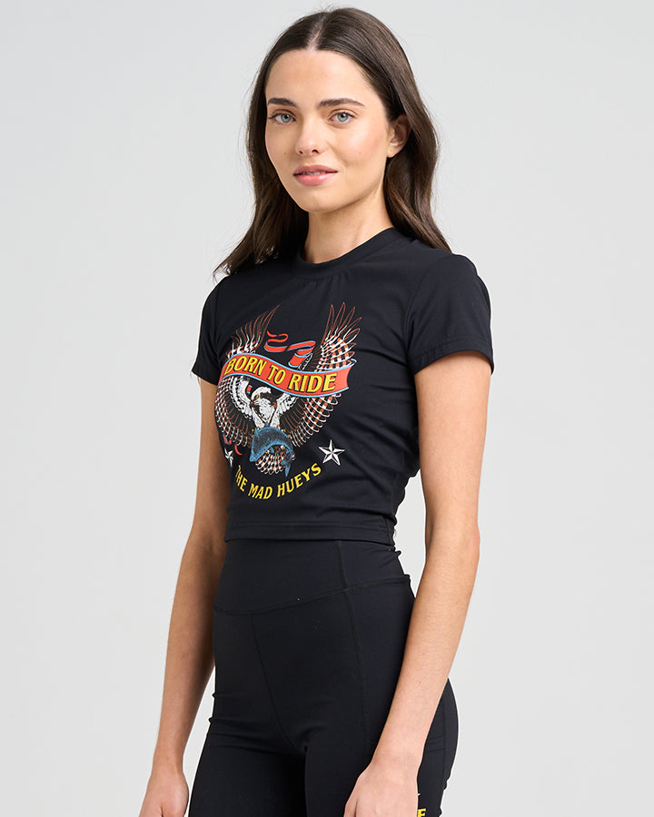 BORN TO RIDE | WOMENS ACTIVE BABY TEE - BLACK