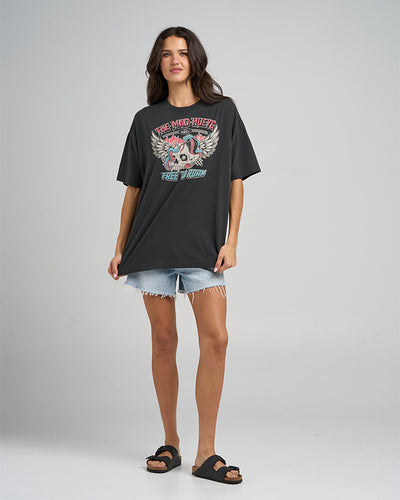 FREE TO ROAM | WOMENS OVERSIZED SS TEE - VINTAGE BLACK