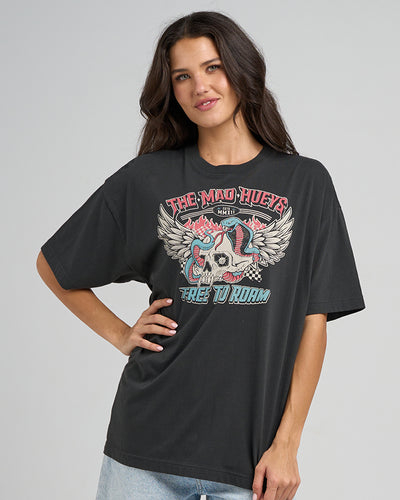 FREE TO ROAM | WOMENS OVERSIZED SS TEE - VINTAGE BLACK